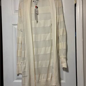 Cream Striped Open Front Cardigan
